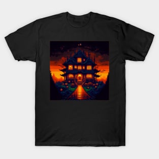 Haunted House in 8 Bit Graphics | Halloween T-Shirt